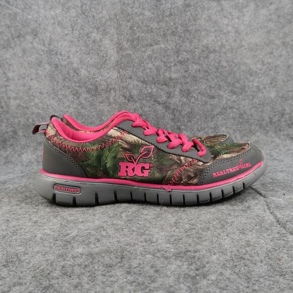 Real Tree Girl Shoes 6.5 Sneakers Kendra Pink Camoflauge Kids Trainers Lace Up - Picture 1 of 12